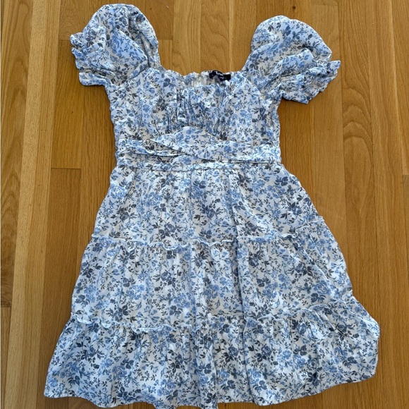 TRIXXI Women's Dress Blue White Floral Mini Puff Sleeve Cottagecore Size small - Picture 6 of 12